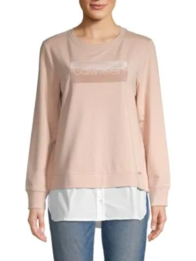 Shop Calvin Klein Collection Logo Cotton-blend Twofer Top In Blush