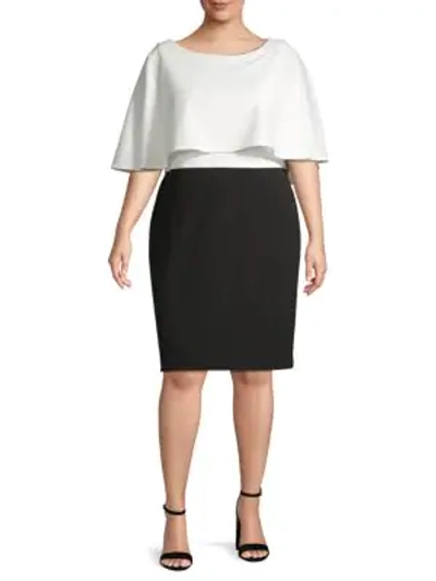 Shop Calvin Klein Collection Plus Cape-sleeve Knee-length Dress In Cream Black