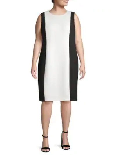 Shop Calvin Klein Collection Plus Colorblock Knee-length Dress In Black Cream