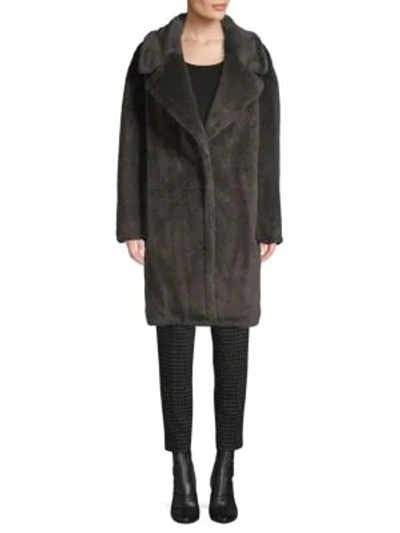 Shop Donna Karan Women's Faux Fur Teddy Coat In Dark Grey