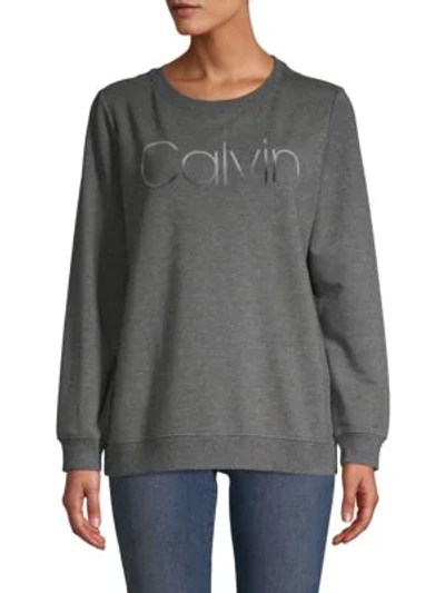 Shop Calvin Klein Logo Cotton-blend Sweatshirt In Heather Charcoal