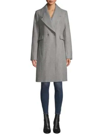 Shop Karl Lagerfeld Double Breasted Coat In Grey