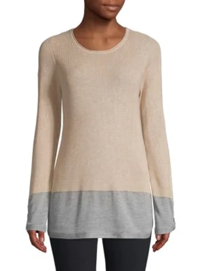 Shop Calvin Klein Collection Colorblock Roundneck Sweater In Heather Latte