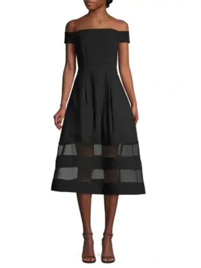 Shop Aidan Mattox Shadow Stripe Off-the-shoulder Crepe A-line Dress In Black