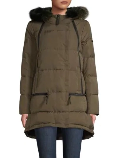 Shop Derek Lam 10 Crosby Fox Fur-trim Quilted Down Coat In Loden