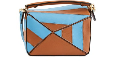Shop Loewe Mini Puzzle Rugby Shoulder Bag In Tan/sky Blue