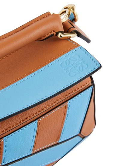 Shop Loewe Mini Puzzle Rugby Shoulder Bag In Tan/sky Blue