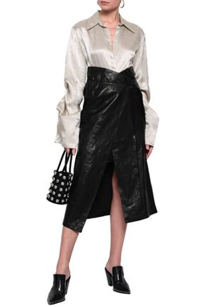 Shop Ann Demeulemeester Leather Midi Wrap Skirt In Black