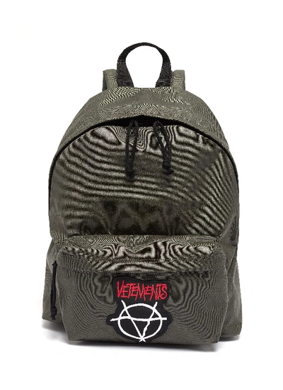 Shop Vetements 'anarchy' Logo Appliqué Backpack In Olive Grey