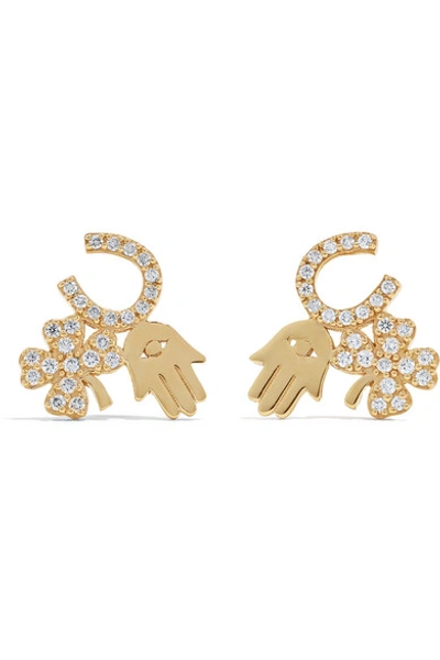 Shop Sydney Evan Luck And Protection 14-karat Gold Diamond Earrings