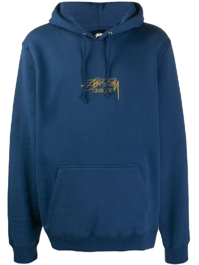 Shop Stussy Embroidered Logo Hoodie In Blue