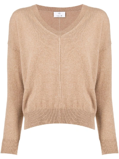 Shop Allude Knit V-neck Sweater In Neutrals