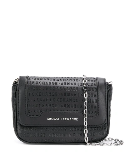 Shop Armani Exchange Lettering Embossed Cross-body Bag In Black