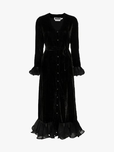 Shop Rotate Birger Christensen Rotate Ruffle Velvet Midi Dress In Black