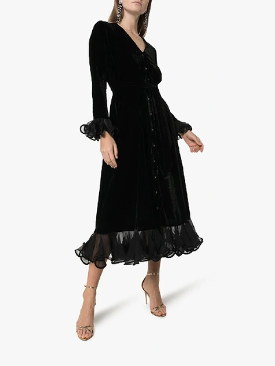 Shop Rotate Birger Christensen Rotate Ruffle Velvet Midi Dress In Black