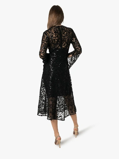 Shop Rotate Birger Christensen Rotate Sequin Embellished Lace Midi Dress In Black