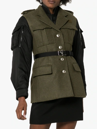 Shop Prada Panelled Wool Military Jacket In Green