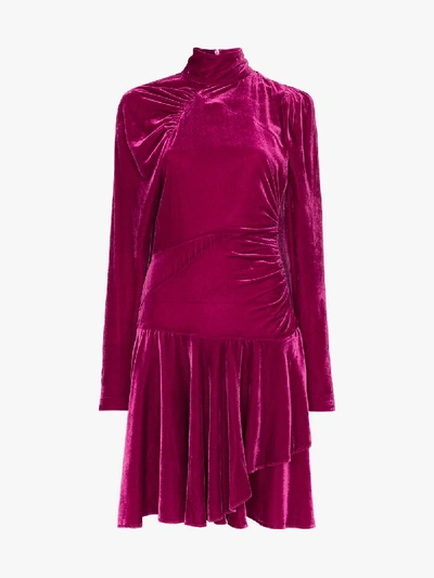 Shop Rotate Birger Christensen Rotate Pleated Velvet Mini Dress In Pink