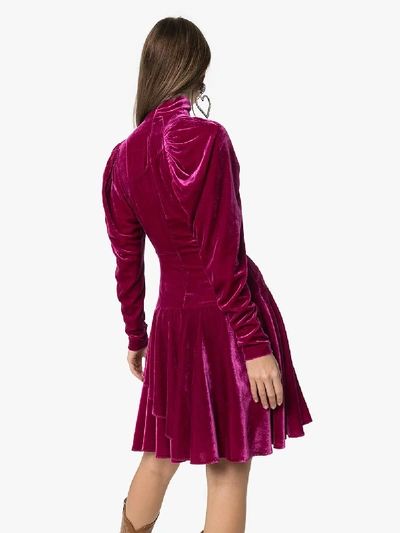 Shop Rotate Birger Christensen Rotate Pleated Velvet Mini Dress In Pink