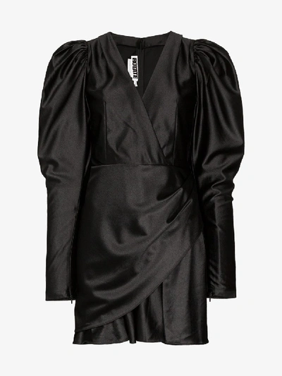 Shop Rotate Birger Christensen Rotate Pouf Sleeve Draped Mini Dress In Black