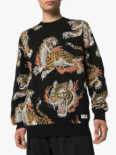 Wacko Maria Tim Lehi Tiger Cotton-jacquard Sweater In Black | ModeSens