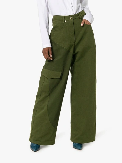 Shop Jacquemus High Waist Wide Leg Jeans In Green