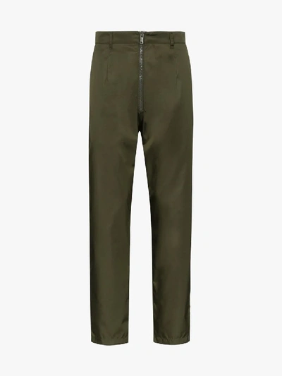 Shop Prada Straight Leg Zip Detail Trousers In Green