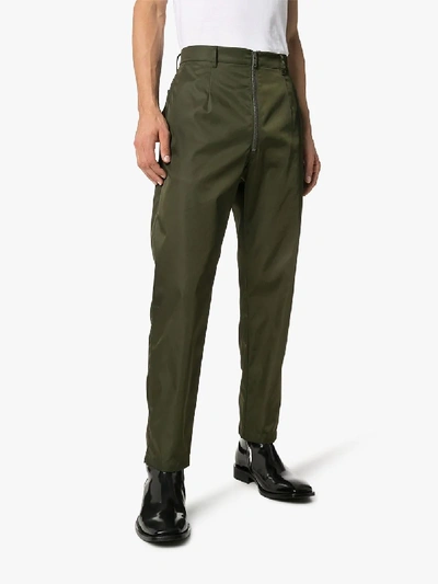 Shop Prada Straight Leg Zip Detail Trousers In Green