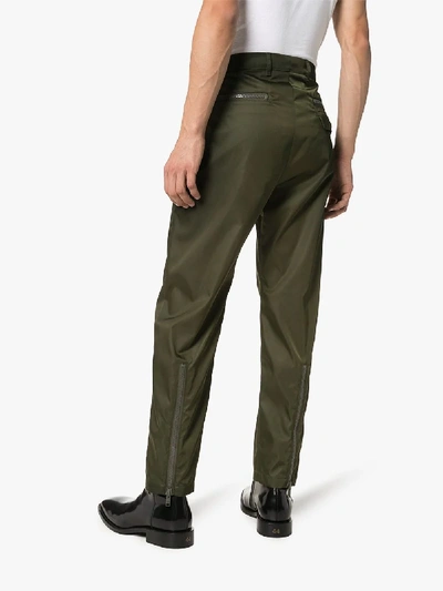 Shop Prada Straight Leg Zip Detail Trousers In Green