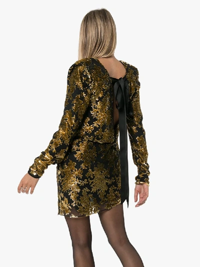 Shop Saint Laurent Bow Brocade Silk Mini Dress In Black