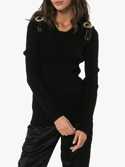 Shop Bottega Veneta Leather Buckle Detail Sweater In Black