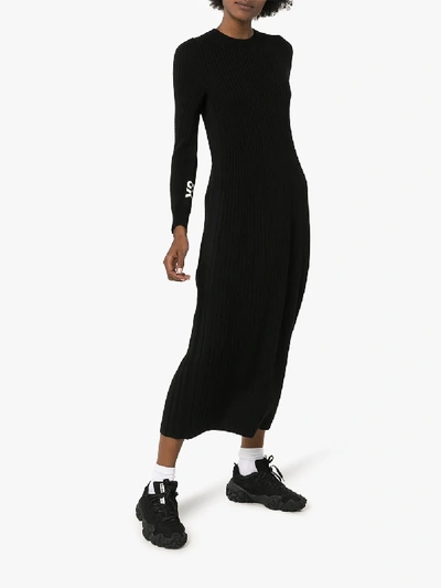 Shop Y-3 3-stripe Tech Knit Maxi Dress In Black