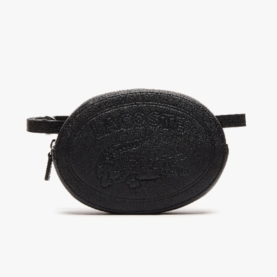 Shop Lacoste Women's Croco Crew Grained Leather Oval Belt Bag In Black