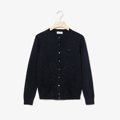 Shop Lacoste Women's Contrast Edge Wool Cardigan In Black
