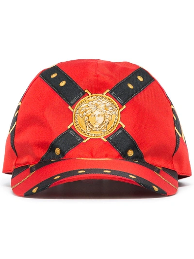 Shop Versace Harness Print Baseball Cap In Red