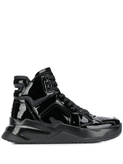 Shop Balmain Patent Leather High-top Sneakers In Black