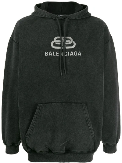 Balenciaga Men's Oversized Logo Hoodie In Anthracite | ModeSens