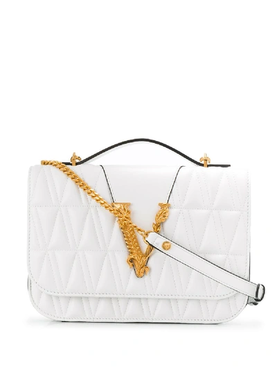 Shop Versace Virtus Quilted Shoulder Bag In White