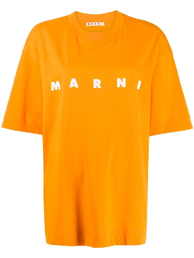 Shop Marni Logo Print Oversized T-shirt In Orange