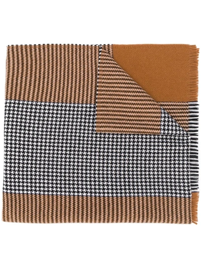 Shop Altea Contrast Houndstooth Knit Scarf In Brown