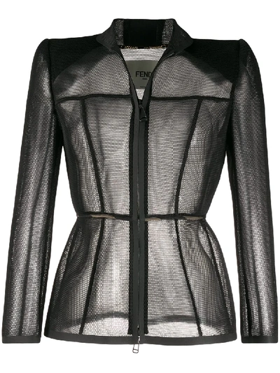 Shop Fendi Mesh Fitted Jacket In Black