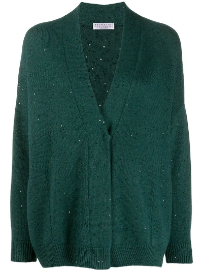 Shop Brunello Cucinelli Sequin-embellished Cardigan In Green