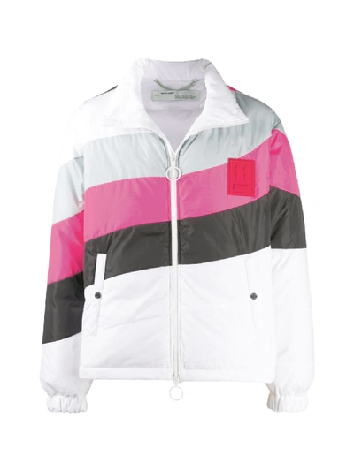 Shop Off-white Contrast Stripe Puffer Jacket In White