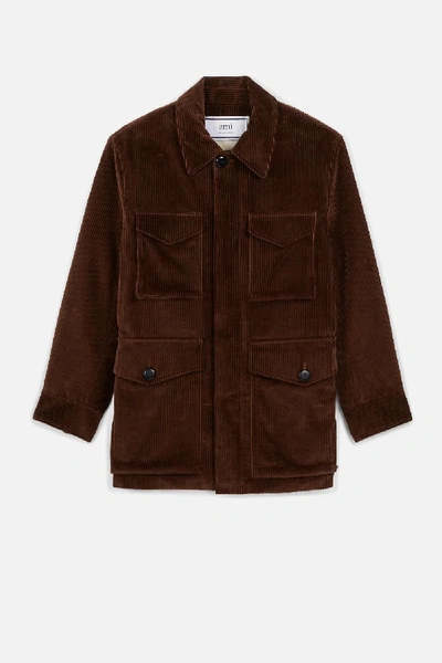 Shop Ami Alexandre Mattiussi Sherpa-lined Safari Jacket In Brown