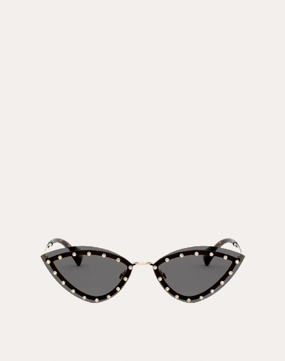 Shop Valentino Occhiali Triangular Metal Glasses With Crystal Studs In Black