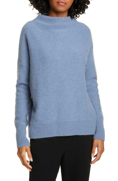Shop Vince Boiled Cashmere Funnel Neck Pullover In Heather Azurite