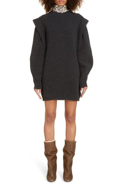 Shop Isabel Marant Layered Long Sleeve Cashmere & Wool Sweater Dress In Anthracite