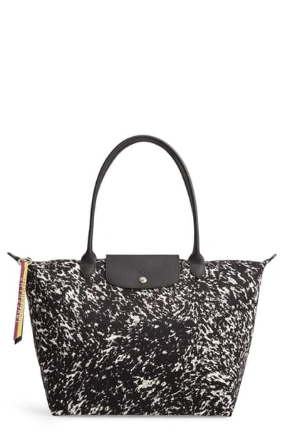 Shop Longchamp Le Pliage Appaloosa Canvas Tote In Black/ White