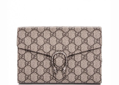Pre-owned Gucci Dionysus Chain Wallet Gg Supreme Beige/red