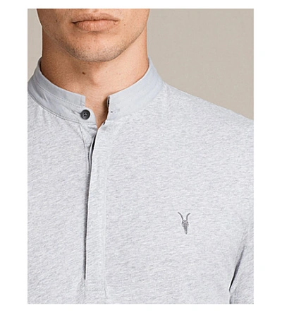 Shop Allsaints Grail Cotton-jersey Polo Shirt In Greymarl